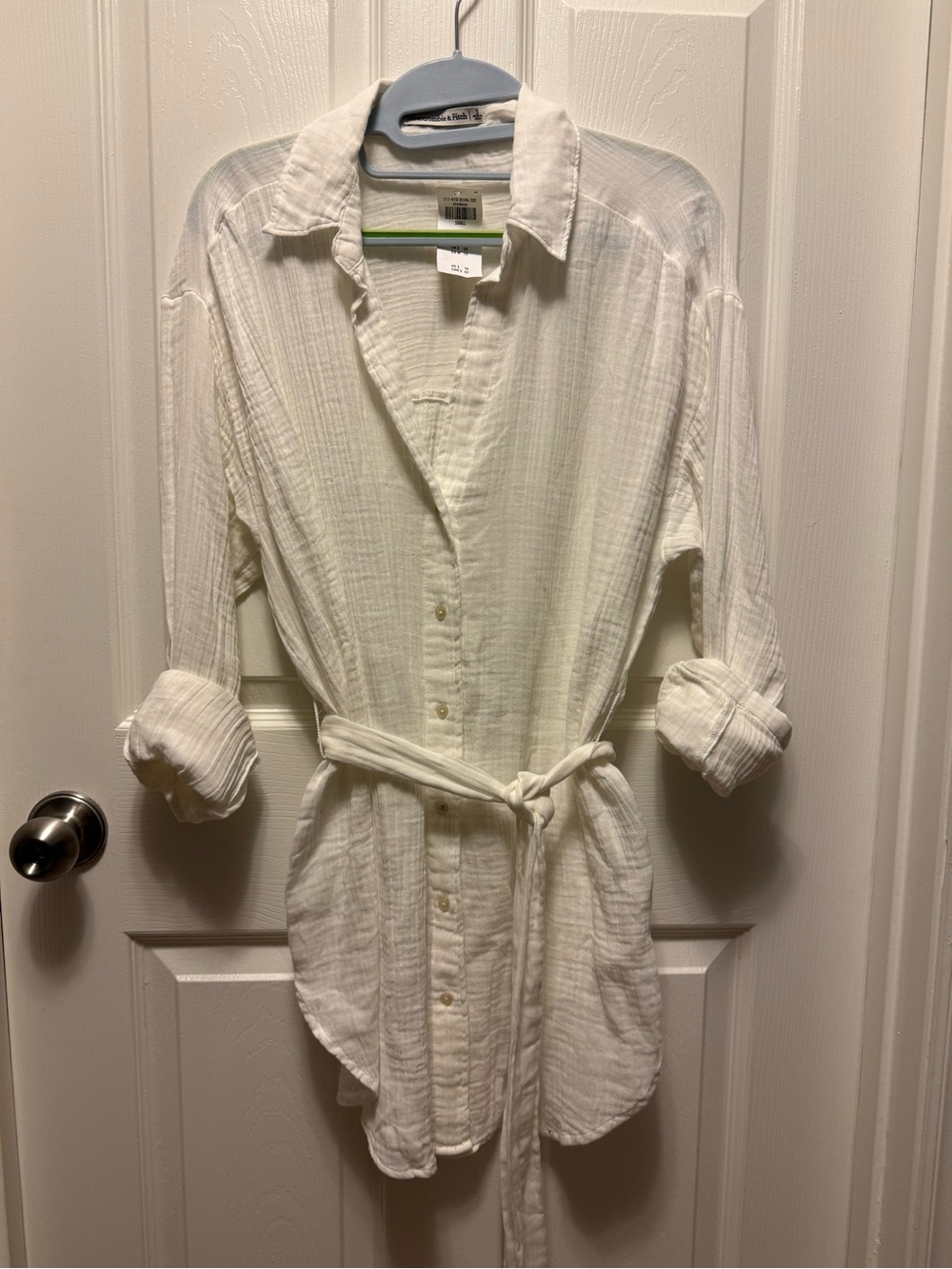 Abercrombie & Fitch White Gauze Button-Down Shirt with Tie